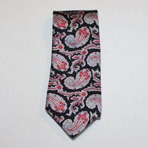 Oleg Cassini skinny paisley necktie red gray black tie 3x55 1/2